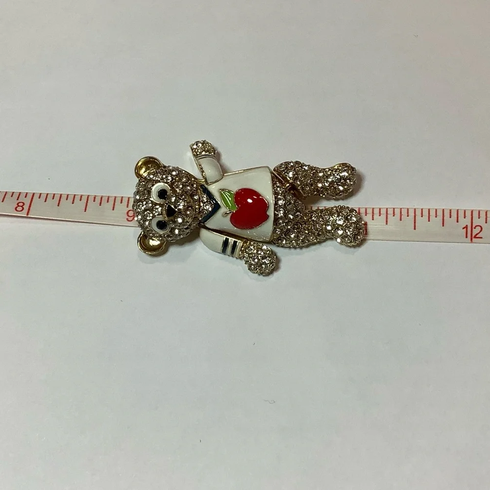Gold-Tone Crystal Bear Apple Brooch - Picture 7 of 10